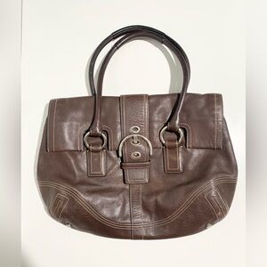 Coach Soho Big Buckle Leather Handbag Hobo Vintage Chocolate Brown Flap